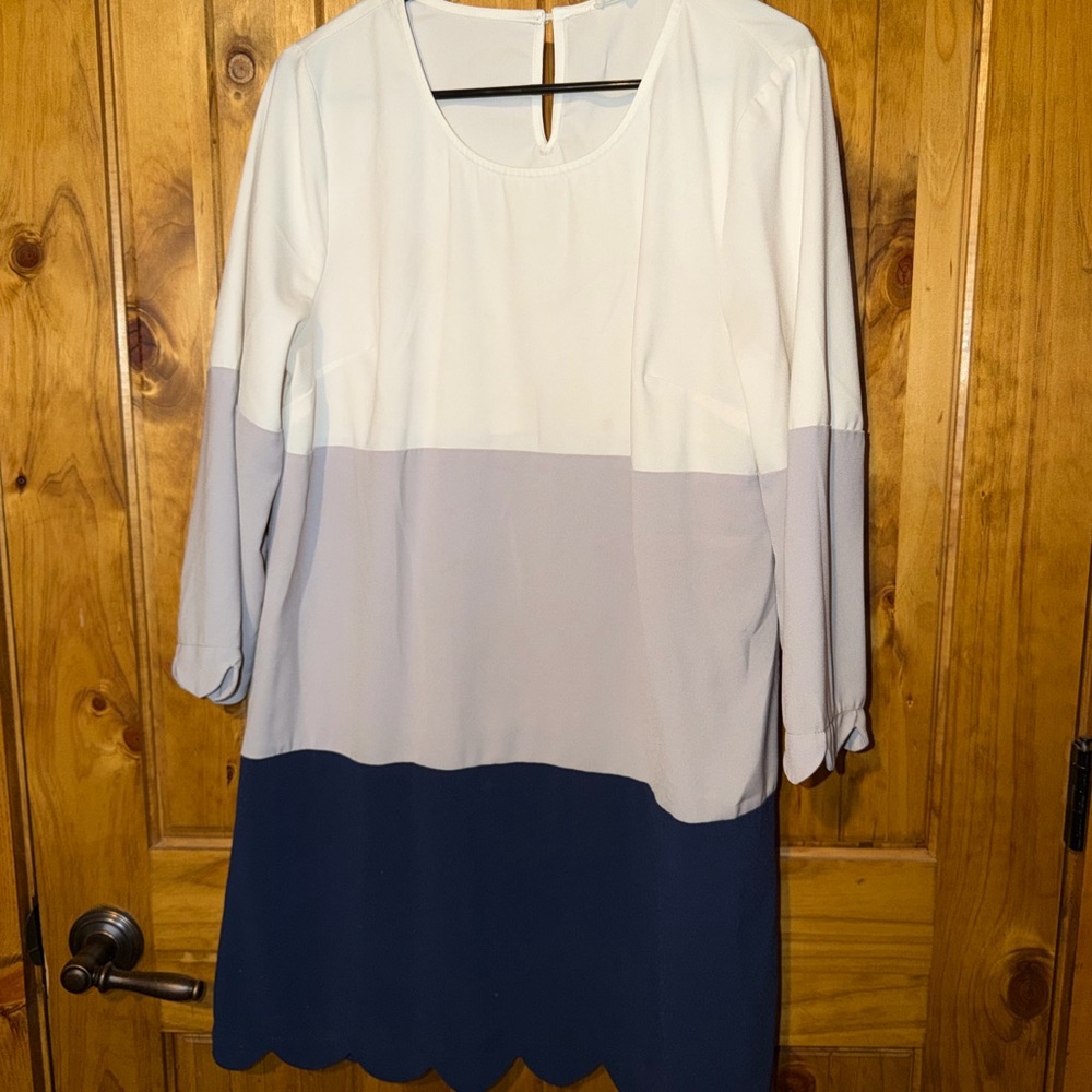 Entro White, Light Gray, and Navy Dress